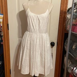 J Crew White eyelet dress - lined and with pockets; hook closure